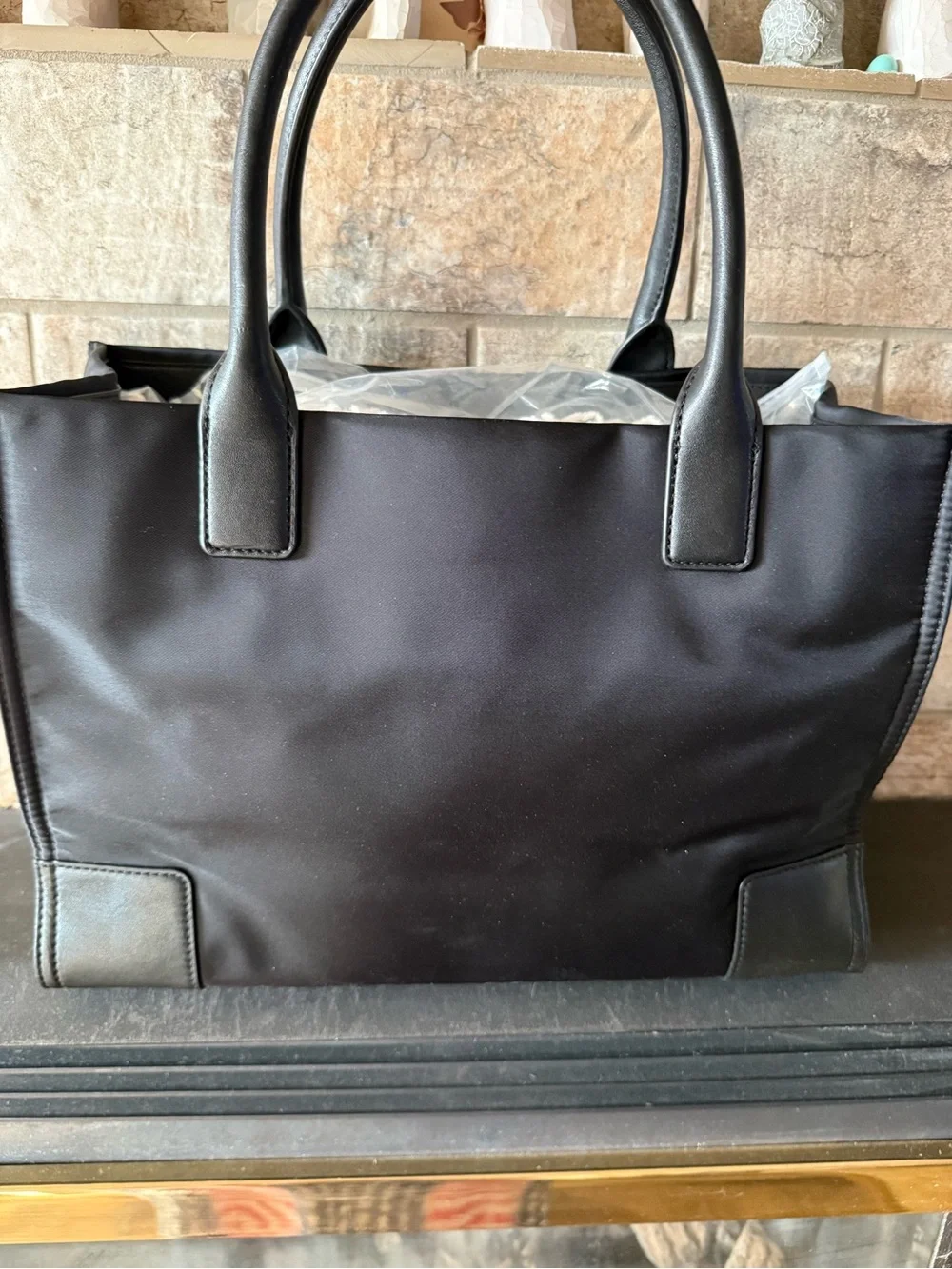 Tory Burch Black Tote Bag with Multicolor Embroidered Accent
